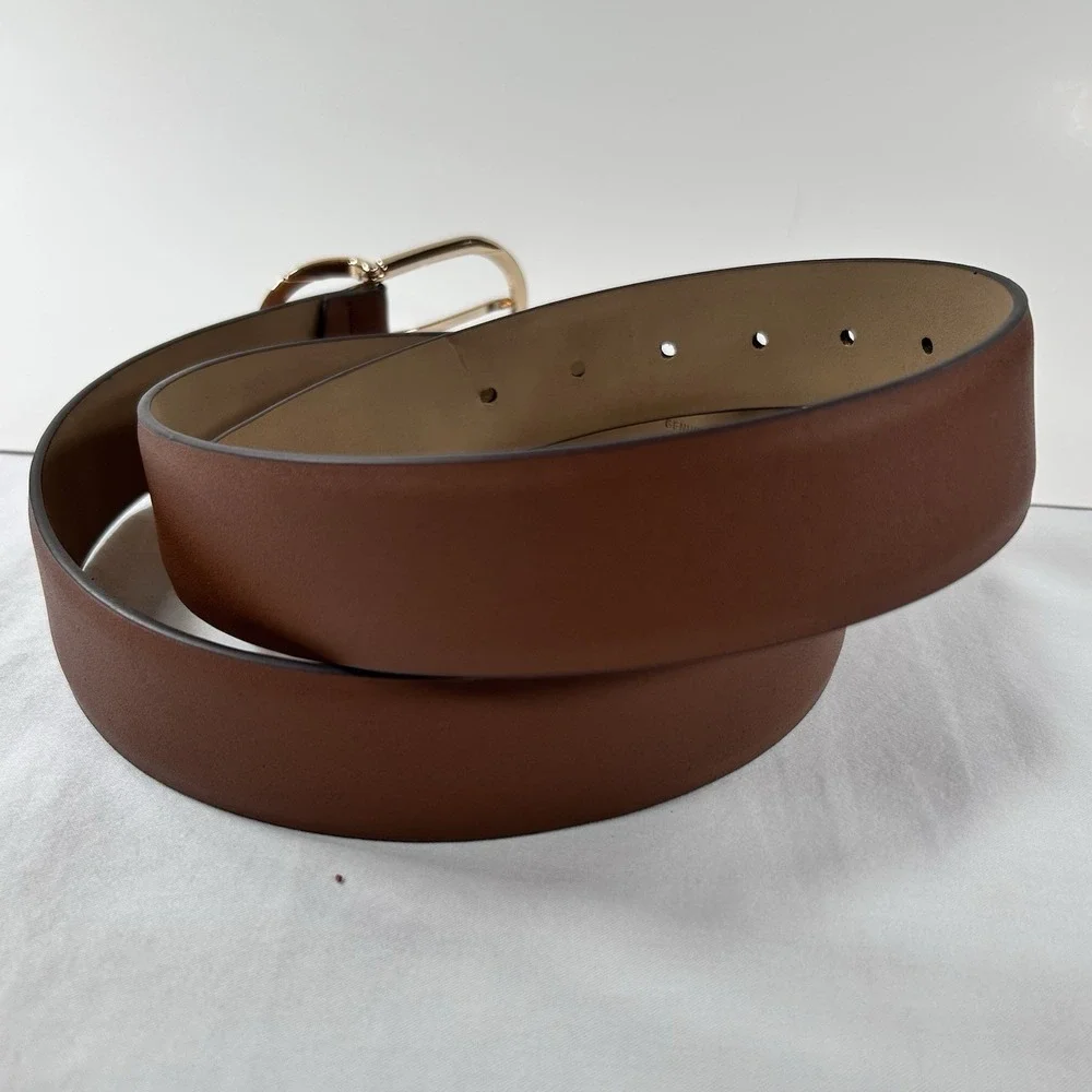 Michael Kors Women's Leather Belt Oval Gold Buckle Luggage Brown XL 38mm